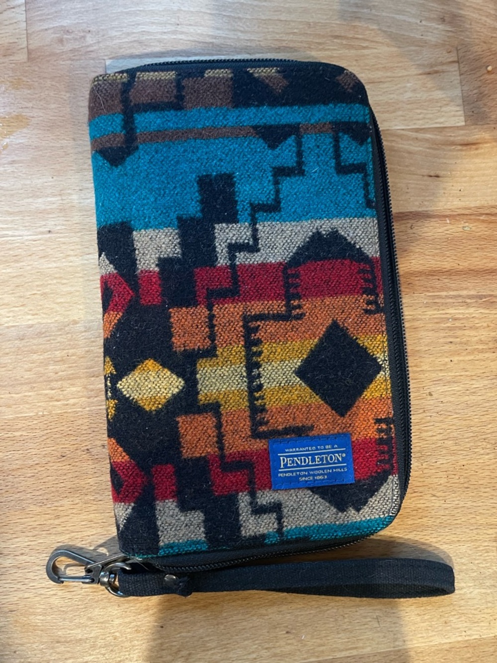 Pendleton Teal, Red and Gold Geometric Zip Wallet Wristlet